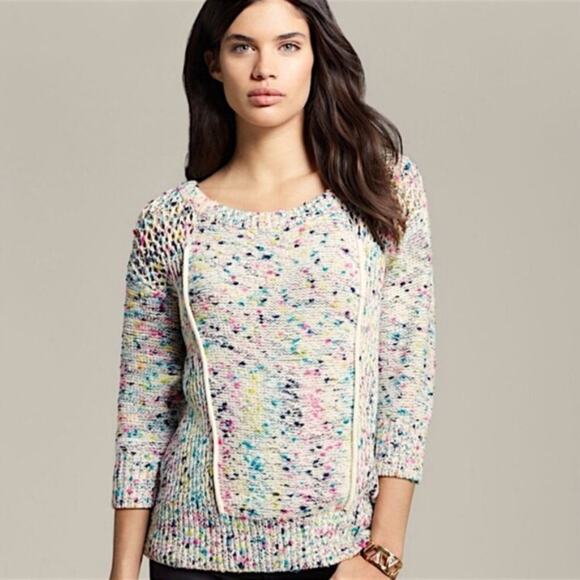 Plenty by Tracy Reese Rainbow Confetti slub scoop neck  3/4 sleeve sweater sz S - Picture 1 of 8